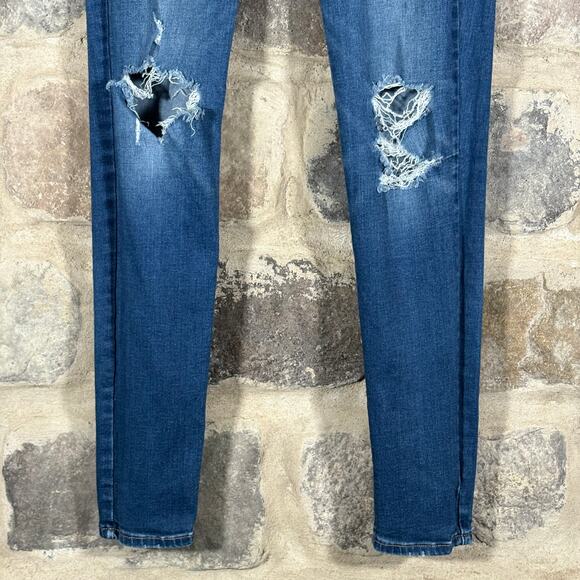Old Navy Rockstar‎ Jeans Woman's 4 Blue Distressed Mid-Rise Skinny Stretchy Y2K - Picture 3 of 14